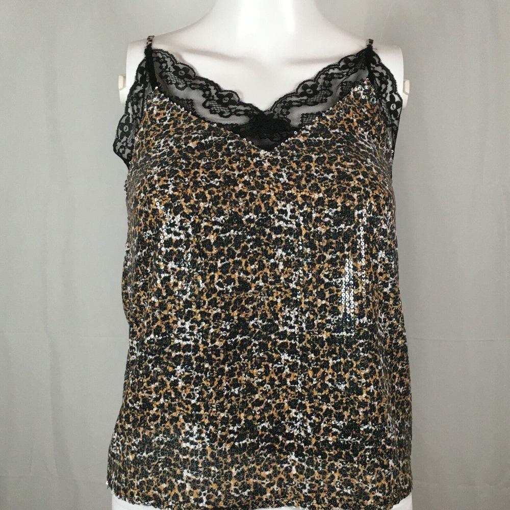 NWT OLIVIA RUBIN Camisole Womens‎ Sz 0 XS Black Animal Print Sequined Top